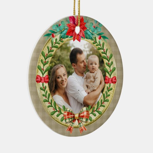 Gepersonaliseerd Afbeelding Lijst en Kerstkrans Keramisch Ornament (Rechts)