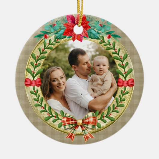 Gepersonaliseerd Afbeelding Lijst en Kerstkrans Keramisch Ornament (Voorkant)