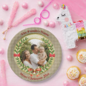 Gepersonaliseerd Afbeelding Lijst en Kerstkrans P Papieren Bordje (Feest)