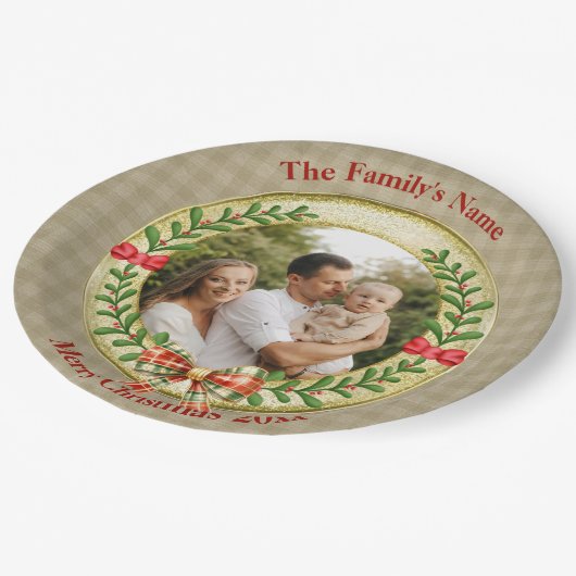 Gepersonaliseerd Afbeelding Lijst en Kerstkrans P Papieren Bordje (Gekanteld)