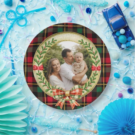 Gepersonaliseerd Afbeelding Lijst en Kerstkrans Papieren Bordje (Feest)