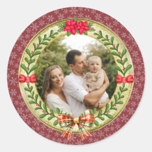 Gepersonaliseerd Afbeelding Lijst en Kerstkrans Ronde Sticker