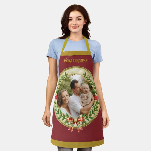 Gepersonaliseerd Afbeelding Lijst en Kerstkrans Schort (Gedragen)