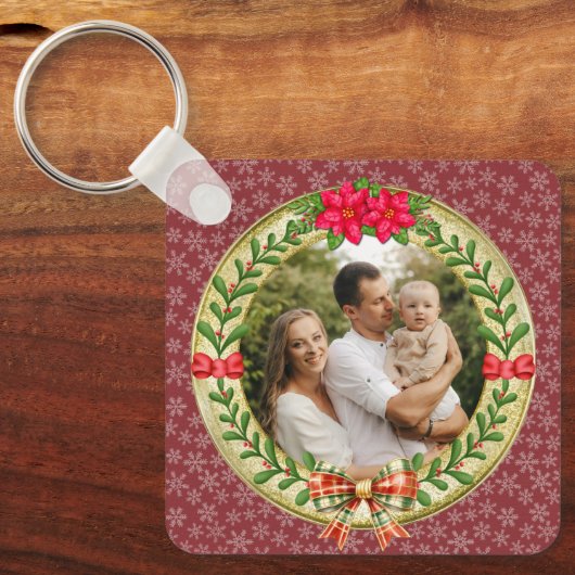 Gepersonaliseerd Afbeelding Lijst en Kerstkrans Sleutelhanger (Voorkant)