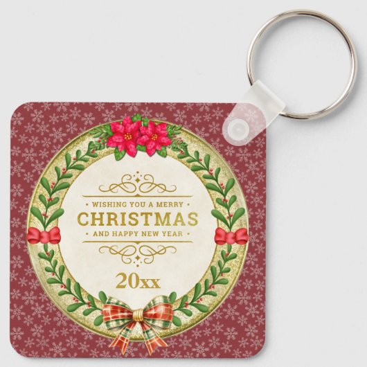 Gepersonaliseerd Afbeelding Lijst en Kerstkrans Sleutelhanger (Achterkant)