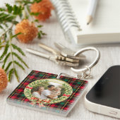 Gepersonaliseerd Afbeelding Lijst en Kerstkrans Sleutelhanger (Voorkant Rechts)