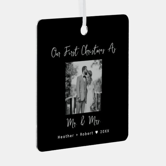 Gepersonaliseerd Afbeelding Onze eerste kerst Getr Metalen Ornament (Voorkant Rechts)