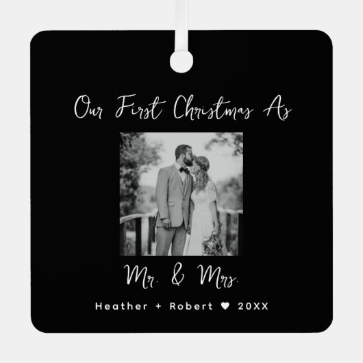 Gepersonaliseerd Afbeelding Onze eerste kerst Getr Metalen Ornament (Voorkant)