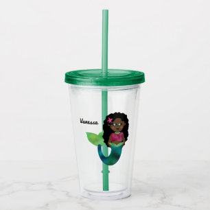 Gepersonaliseerd Afrikaans-Amerikaanse Zeemeermin Acryl Drinkbeker