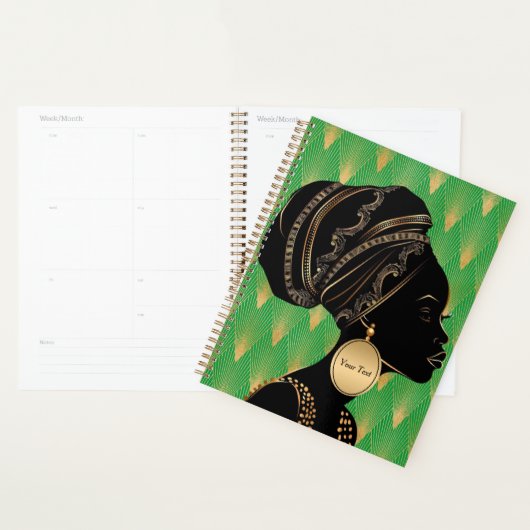 Gepersonaliseerd Afro-Amerikaanse vrouw Green Blac Planner (Display)