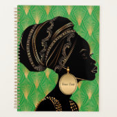 Gepersonaliseerd Afro-Amerikaanse vrouw Green Blac Planner (Voorkant)