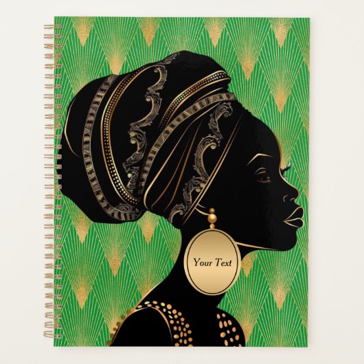 Gepersonaliseerd Afro-Amerikaanse vrouw Green Blac Planner (Voorkant)