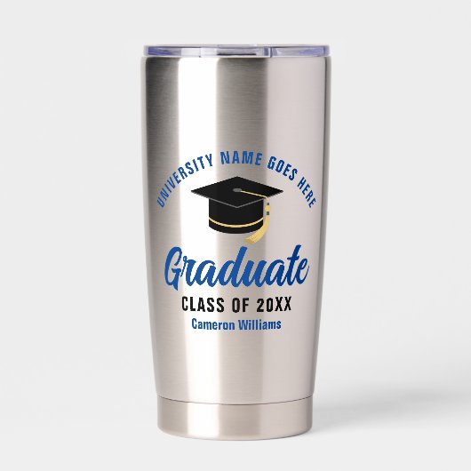 Gepersonaliseerd Afstuderen Blauw Afstuderen Naam Geïsoleerde Drinkbeker (Voorkant)