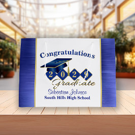 Gepersonaliseerd Afstuderen blauw & goud Groot Cadeauzakje