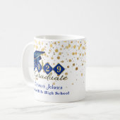 Gepersonaliseerd Afstuderen blauw & goud Koffiemok (Voorkant links)