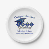 Gepersonaliseerd Afstuderen blauw & goud Papieren Bordje (Voorkant)