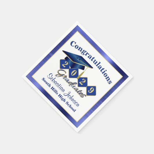 Gepersonaliseerd Afstuderen blauw & goud Servet (Hoek)