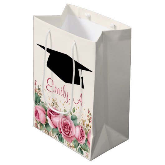 Gepersonaliseerd Afstuderen bloemontwerp Medium Cadeauzakje (Voorkant Gekanteld)