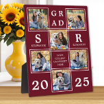 Gepersonaliseerd Afstuderen Burgundy Foto Collage Fotoplaat<br><div class="desc">Viel je afstuderen en geef een speciaal gepersonaliseerd cadeau met dit aangepast fotocollage afstuderen plaque. Deze unieke fotocollage afstuderen plaque zal een schat koepel zijn. Pas je aan met 6 van je favoriete foto's van je hoger of hoger, en personaliseer je met het afstuderen van het jaar, de monogrammed naam,...</div>