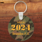Gepersonaliseerd Afstuderen Camouflage Woodland Gr Sleutelhanger (Voorkant)