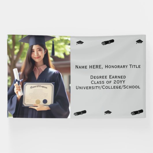 Gepersonaliseerd Afstuderen Foto, Diploma, Pet Sja Spandoek (Horizontaal)