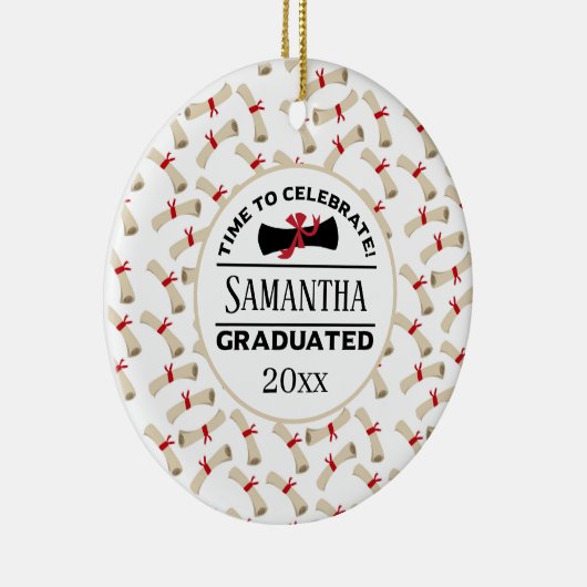 Gepersonaliseerd Afstuderen Gift | Tijd om te vier Keramisch Ornament (Rechts)