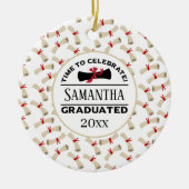 Gepersonaliseerd Afstuderen Gift | Tijd om te vier Keramisch Ornament (Voorkant)