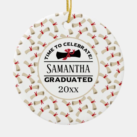 Gepersonaliseerd Afstuderen Gift | Tijd om te vier Keramisch Ornament (Voorkant)