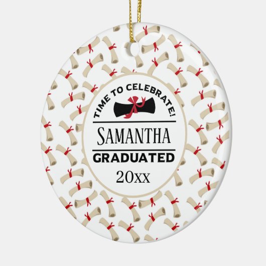 Gepersonaliseerd Afstuderen Gift | Tijd om te vier Keramisch Ornament (Links)