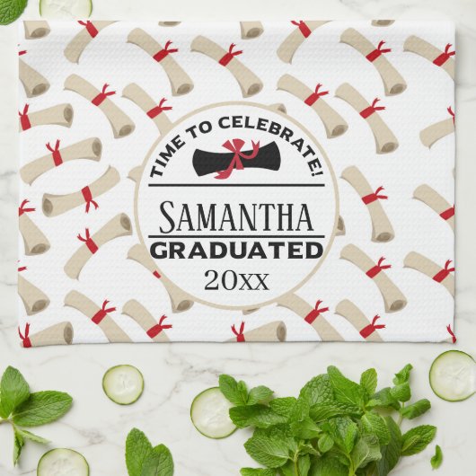 Gepersonaliseerd Afstuderen Gift | Tijd om te vier Theedoek (Gevouwen)