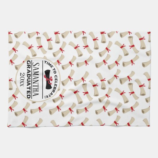 Gepersonaliseerd Afstuderen Gift | Tijd om te vier Theedoek (Horizontaal)