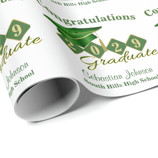 Gepersonaliseerd Afstuderen Groen & Goud Cadeaupapier (Rol Hoek)