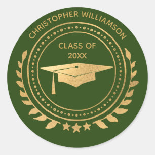 Gepersonaliseerd Afstuderen Groen Goud Classic Mon Ronde Sticker