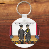 Gepersonaliseerd Afstuderen - Mannelijke Cartoon Sleutelhanger (Voorkant)