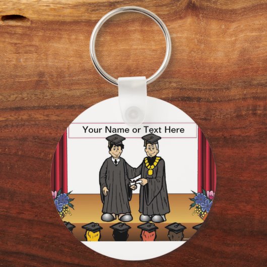 Gepersonaliseerd Afstuderen - Mannelijke Cartoon Sleutelhanger (Voorkant)