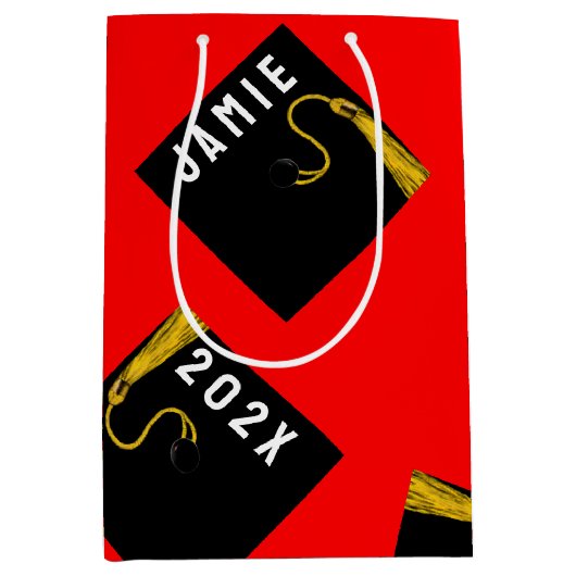 Gepersonaliseerd Afstuderen Red Medium Gift Bag Cadeauzakje (Voorkant)