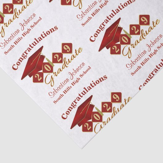 Gepersonaliseerd Afstuderen Rood & Gold Tissuepapier (Detail)
