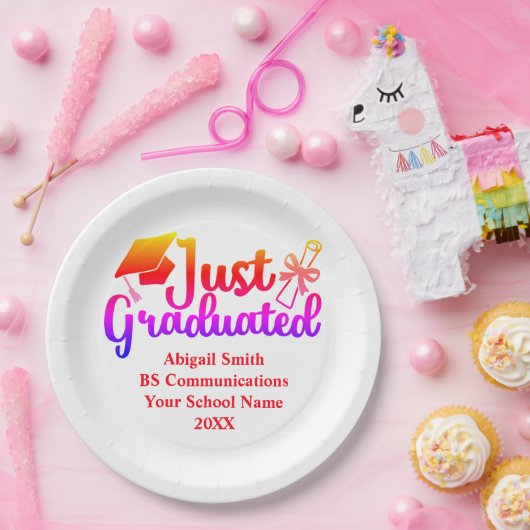 Gepersonaliseerd Afstuderen rood, Oranje Paars Papieren Bordje (Feest)