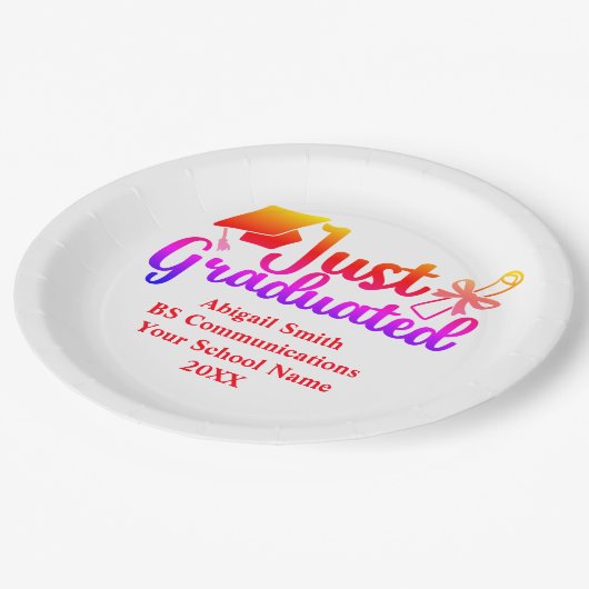 Gepersonaliseerd Afstuderen rood, Oranje Paars Papieren Bordje (Gekanteld)