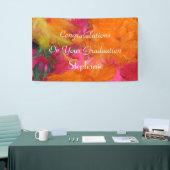 Gepersonaliseerd Afstuderen Sinaasappel/roze veren Spandoek (Beurs)