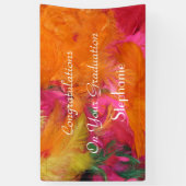 Gepersonaliseerd Afstuderen Sinaasappel/roze veren Spandoek (Verticaal)