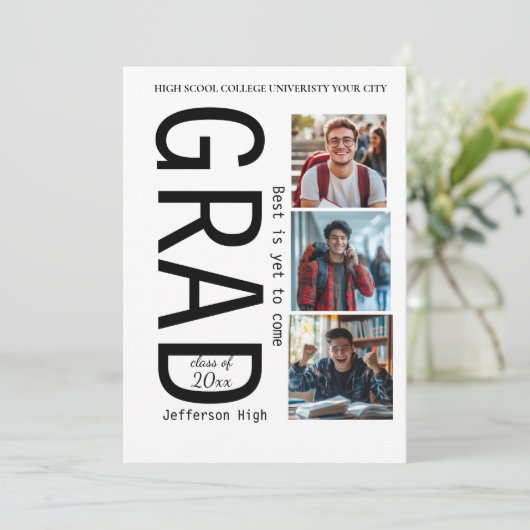 Gepersonaliseerd Afstuderen Teken – 3 Fotocollage Kaart (Staand voorkant)