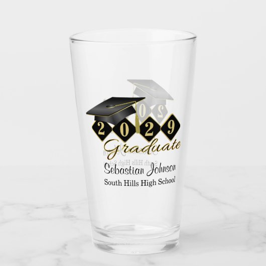Gepersonaliseerd Afstuderen zwart & goud Glas (Voorkant)