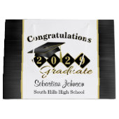 Gepersonaliseerd Afstuderen zwart & goud Groot Cadeauzakje (Voorkant)