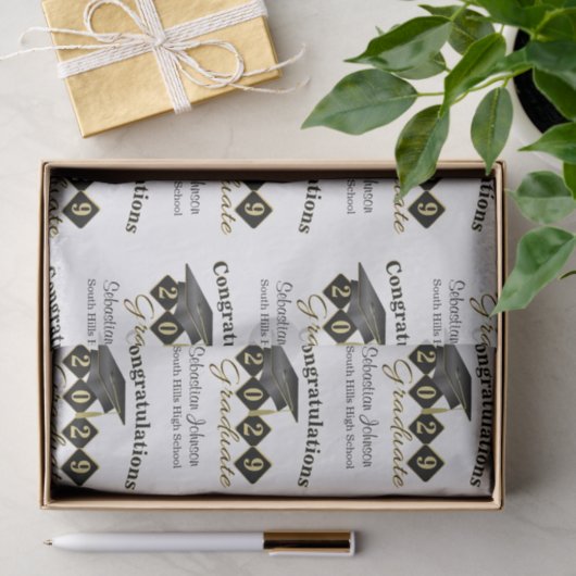 Gepersonaliseerd Afstuderen zwart & goud Tissuepapier (Geschenk)