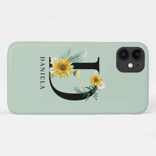 Gepersonaliseerd alfabet D Floral monogram Case-Mate iPhone Case (Achterkant (horizontaal))