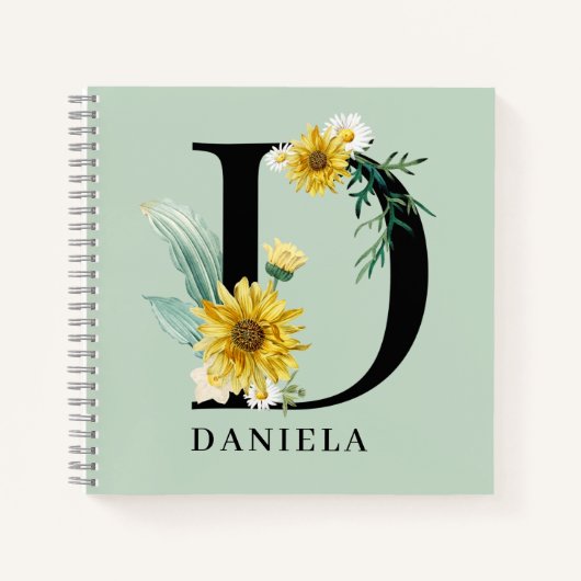 Gepersonaliseerd alfabet D Floral monogram Notitieboek (Voorkant)