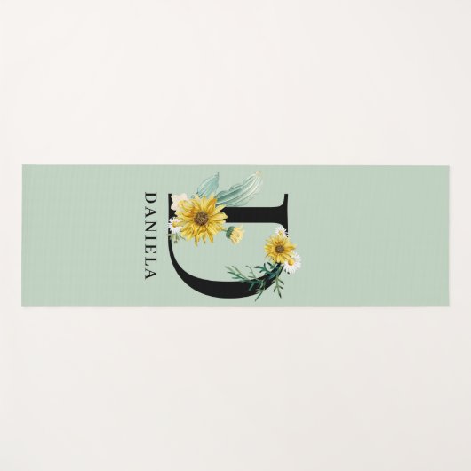 Gepersonaliseerd alfabet D Floral monogram Yogamat (Voorkant (horizontaal))