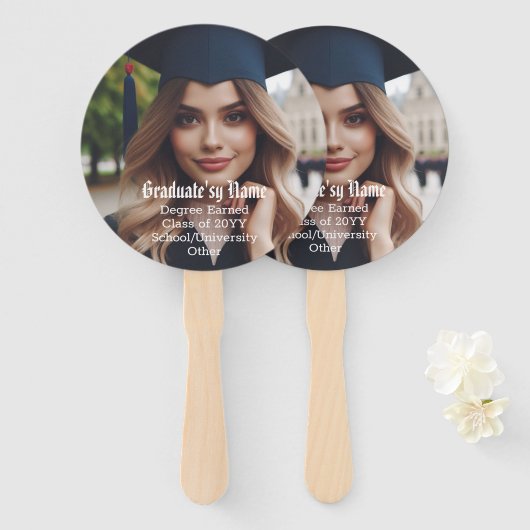 Gepersonaliseerd All Over Afstuderen Foto, Naam en Handwaaier (Voorkant en achterkant)