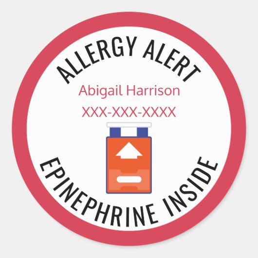 Gepersonaliseerd allergie Alert Epinefrine in het Ronde Sticker (Voorkant)